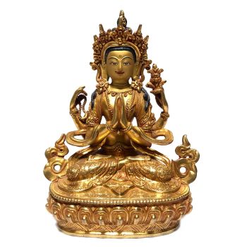  Monastery Quality Buddhist Statue of Chenrezig Full Fire Gold plated , Painted Face 