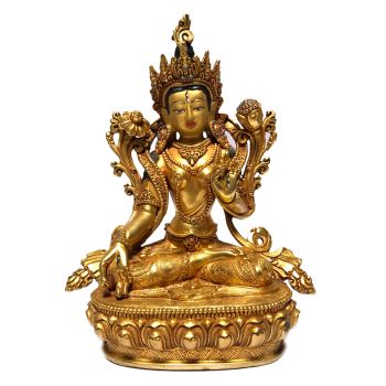 Monastery Quality Buddhist Statue of White Tara Full Fire Gold plated , Painted Face 