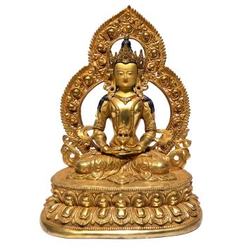  Monastery Quality Buddhist Statue of Aparmita Full Fire Gold plated , Painted Face 