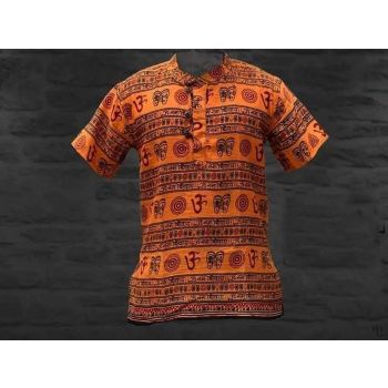 Nepali Handmade Cotton Kurta Sage , Orange Dying 