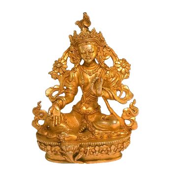 Nepali Small Statue Of Green Tara Full Gold Plated