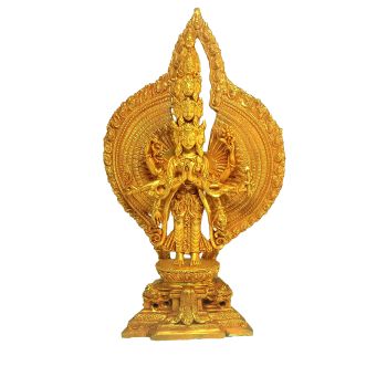 Nepali Small Statue Of Avalokiteshvara , Chenrezig , Full Gold Plated 