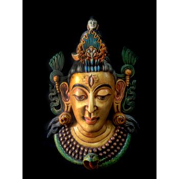 Handmade Wooden Mask Of Mahadev, Painted Golden 