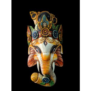 Handmade Wooden Mask Of Ganesh, Painted White 