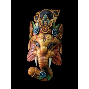 Handmade Wooden Mask Of Ganesh, Painted Golden 