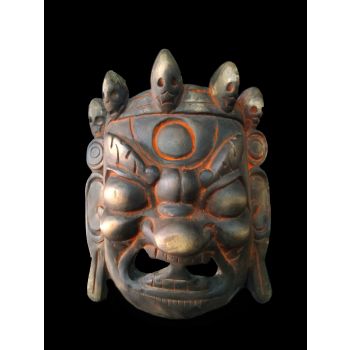 Handmade Wooden Mask Of Mahakal, Painted Black 