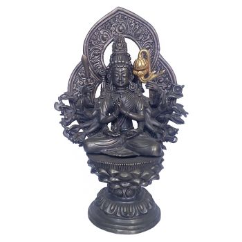 Rare Statue of Cundi - Chandi on lotus stand, Old Iron Finishing 