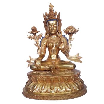Statue of Green Tara, Full Fire Gold plated, Newari Style 