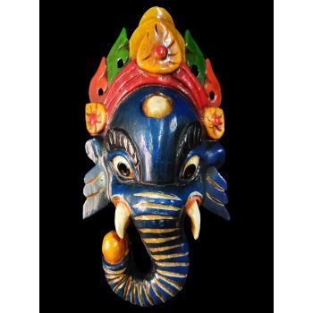 Handmade Wooden Mask Of Ganesh, Painted Dark Blue 