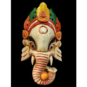 Handmade Wooden Mask Of Ganesh, Painted White 