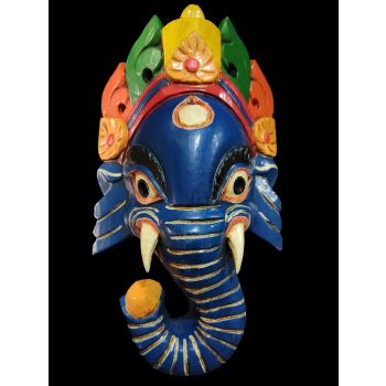 Handmade Wooden Mask Of Ganesh, Painted Blue 