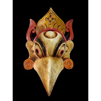 Handmade Wooden Mask Of Garudha, Painted White 