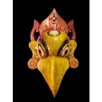 Handmade Wooden Mask Of Garudha, Painted Yellow 