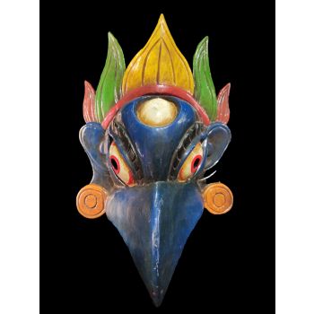 Handmade Wooden Mask Of Garudha, Painted Blue