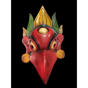 Handmade Wooden Mask Of Garudha, Painted Red 