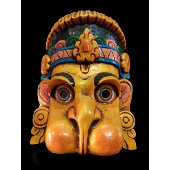 Handmade Wooden Mask Hanuman, Painted Yellow