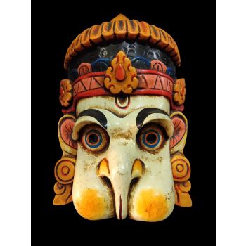 Handmade Wooden Mask Hanuman, Painted White 