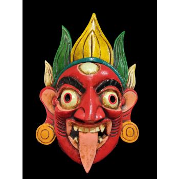 Handmade Wooden Mask Of Kali, Painted Red