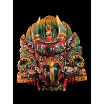 Handmade Wooden Mask Of Garudha, Painted Red 