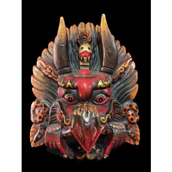 Handmade Wooden Big Mask Of Garudha, Painted Red