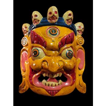Handmade Wooden Mask Of Ganesh, Painted Yellow 