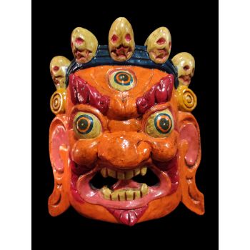 Handmade Wooden Mask Of Ganesh, Painted Orange 