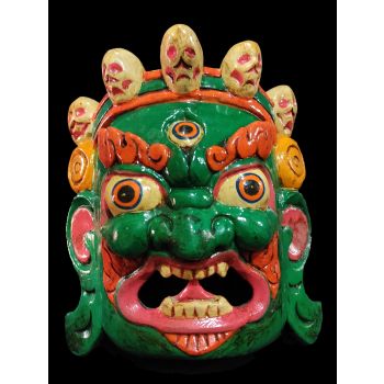 Handmade Wooden Mask Of Ganesh, Painted Green 