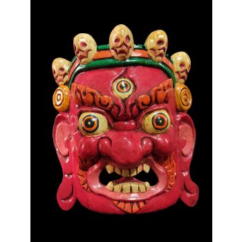 Handmade Wooden Mask Of Ganesh, Painted Red