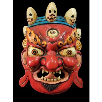 Handmade Wooden Mask Of Ganesh, Painted Red 