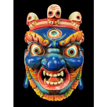 Handmade Wooden Mask Of Ganesh, Painted Blue 