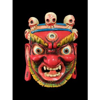 Handmade Wooden Mask Of Ganesh, Painted Red 