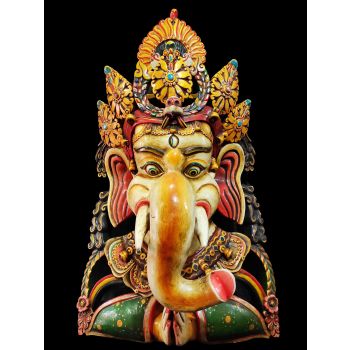 Handmade Wooden Mask Of Namaste Ganesh, Painted White 