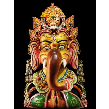 Handmade Wooden Mask Of Namaste Ganesh, Painted Yellow 