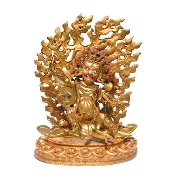 Monastery Quality Statue Of Vajrapani,chak na dorje Fire Gold Plated , with Painted Face
