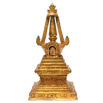  Monastery Quality Statue Of Stupa- Chaitya- Chiba, Fire Full Gold Plated 
