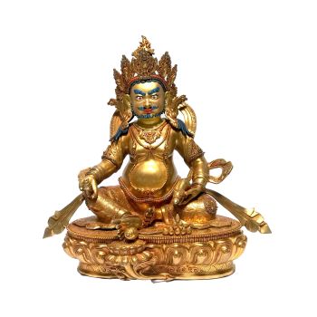  Monastery Quality Statue Of Yellow Jambala, Fire Full Gold Plated , with Painted Face