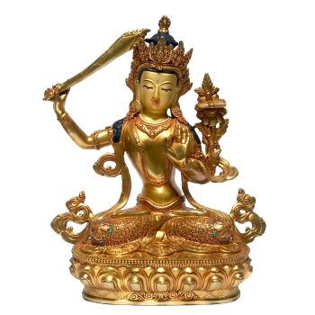 Monastery Quality Statue Of Manjushree, Fire Full Gold Plated , with Painted Face