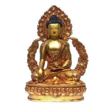  Monastery Quality Statue Of Shakyamuni Buddha, Fire Full Gold Plated , with Painted Face