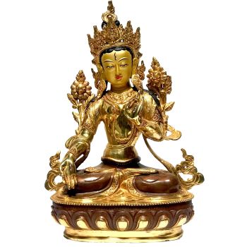 Monastery Quality Statue Of White Tara, Partly Gold Plated , with Painted Face