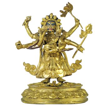  Old Stock , Last Piece, Statue 6 Arms Mahakala HQ Fire Gold plated , Painted Face 