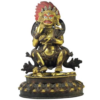  Old Stock , Last Piece statue of 2 arm Mahakala , 30 year + Age , Partly Gold Plated , Painted Face 