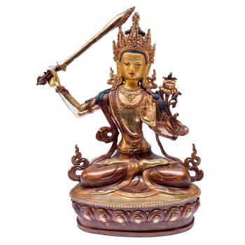 Nepali Statue Of Manjushree, Partly Gold Plated
