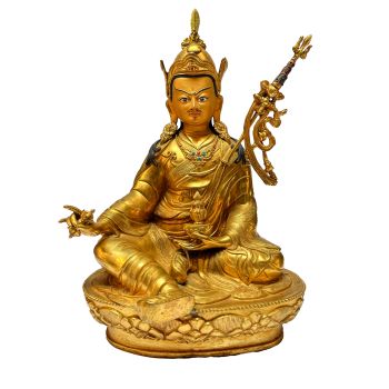 Nepali Statue Of Padmasambhava, Full Gold Plated , Painted face 