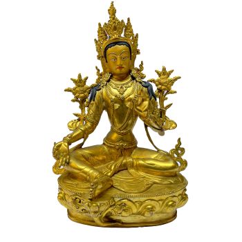 Nepali Statue Of Green Tara, Full Gold Plated , painted Face