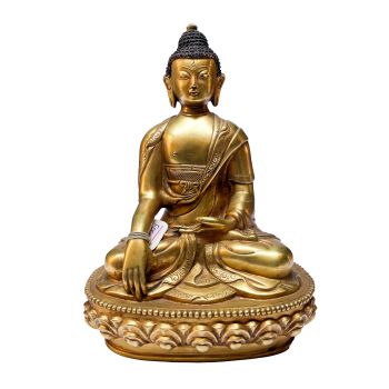 Nepali Statue Of Shakyamuni Buddha, Copper Gold Plated 