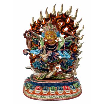 Nepali Statue Of Mahakala 6 arms, Copper Gold Plated 
