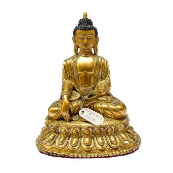 Nepali Statue Of Shakyamuni Buddha, Copper Gold Plated 