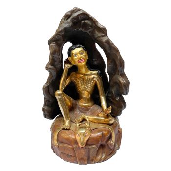 Nepali Statue Of Milarepa, Copper Gold Plated 