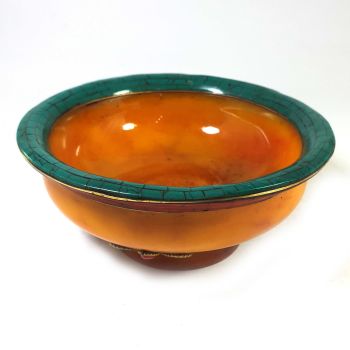 Imitation Amber offering Bowl with Stone and Metal Setting 