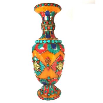 Imitation Amber Flower Vase with Stone and Metal Setting 